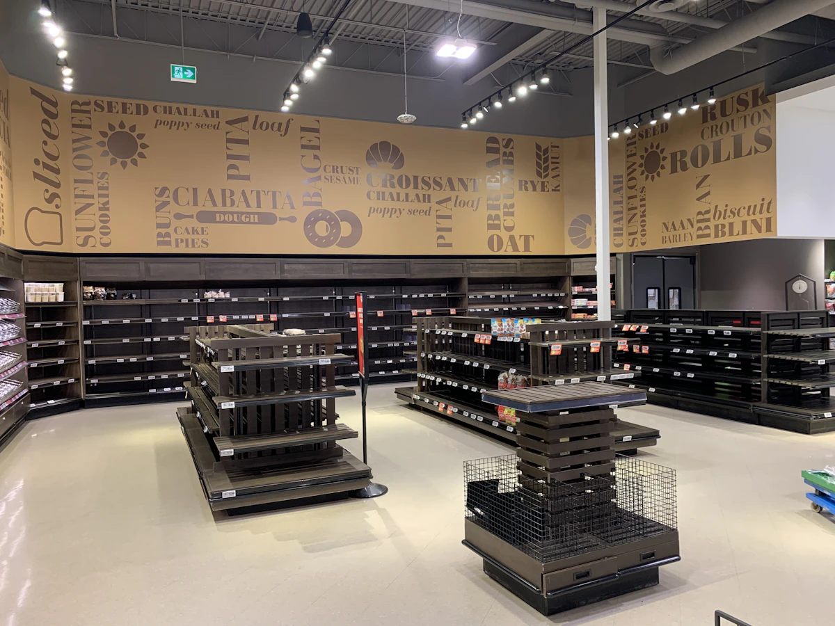 Retail shelves in a store