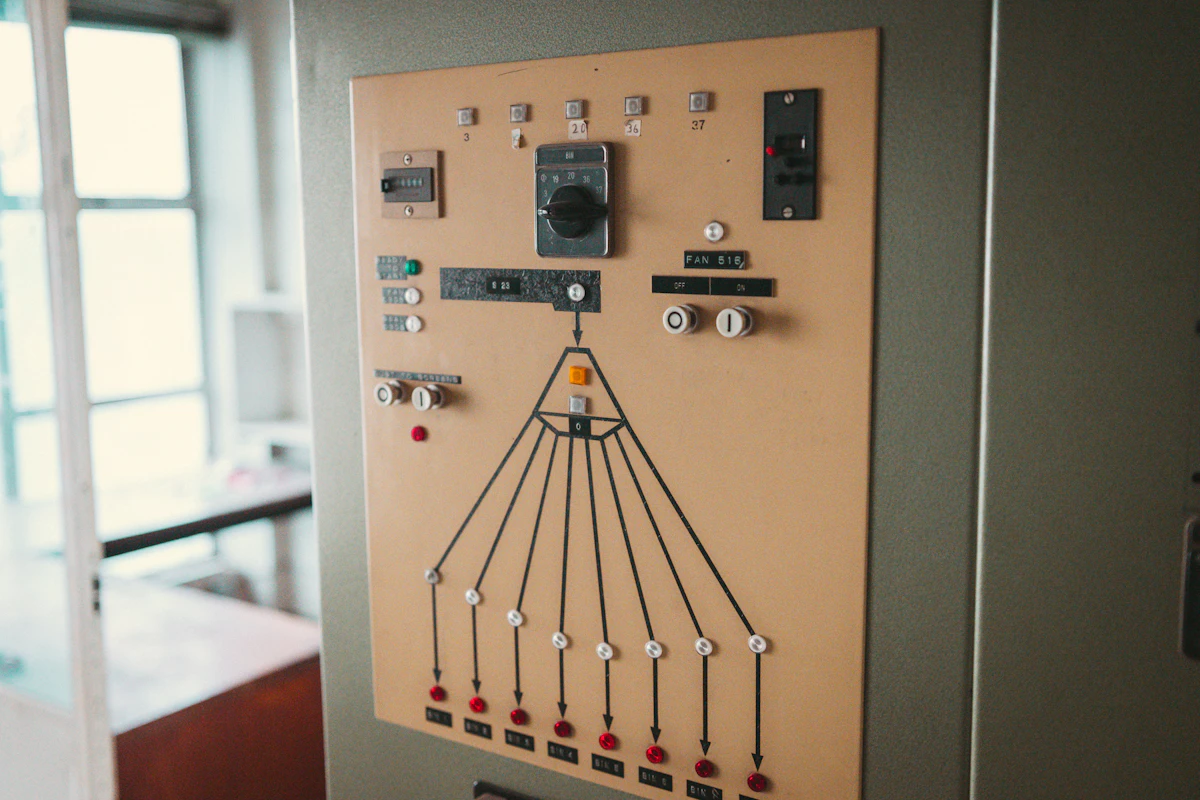 Industrial control panel with switches and indicator lights